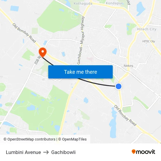 Lumbini Avenue to Gachibowli map