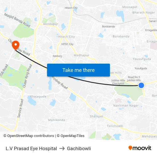 L.V Prasad Eye Hospital to Gachibowli map