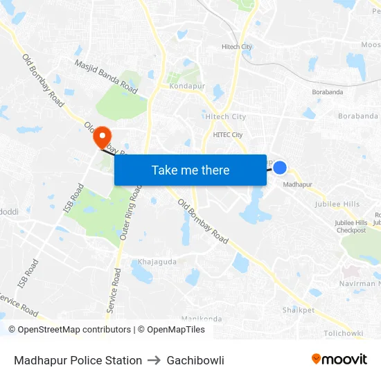 Madhapur Police Station to Gachibowli map