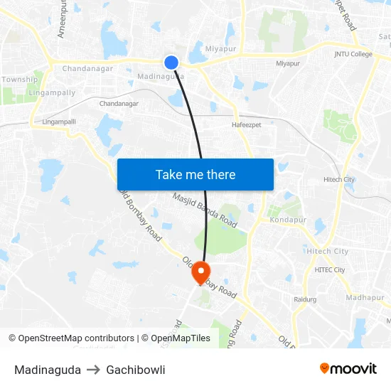 Madinaguda to Gachibowli map