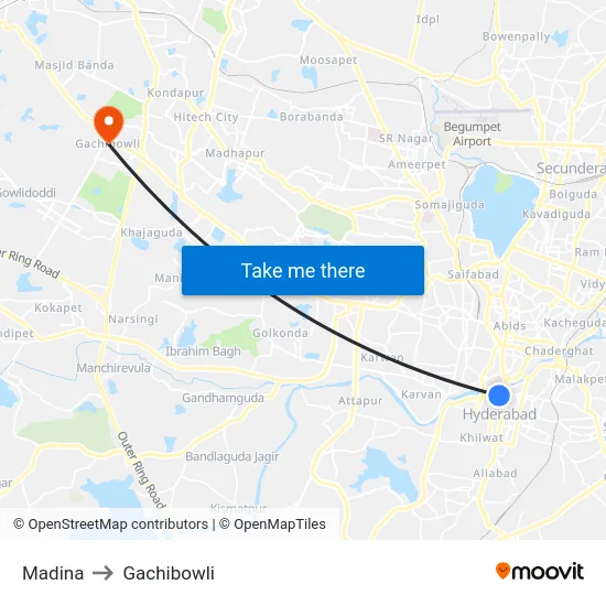 Madina to Gachibowli map