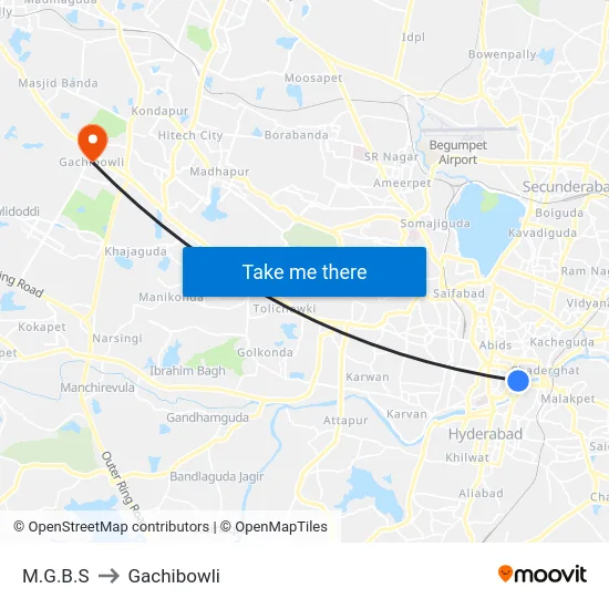 M.G.B.S to Gachibowli map