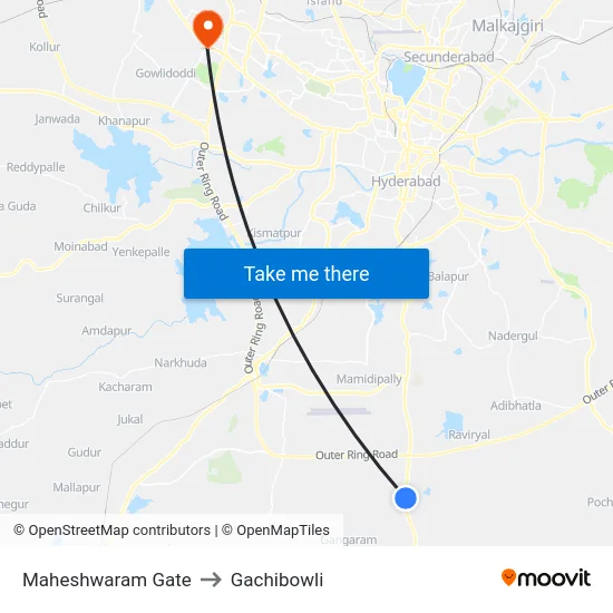 Maheshwaram Gate to Gachibowli map