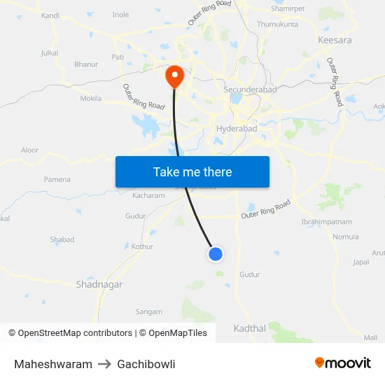 Maheshwaram to Gachibowli map