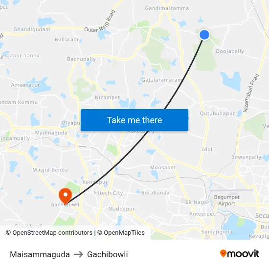 Maisammaguda to Gachibowli map