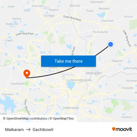 Malkaram to Gachibowli map