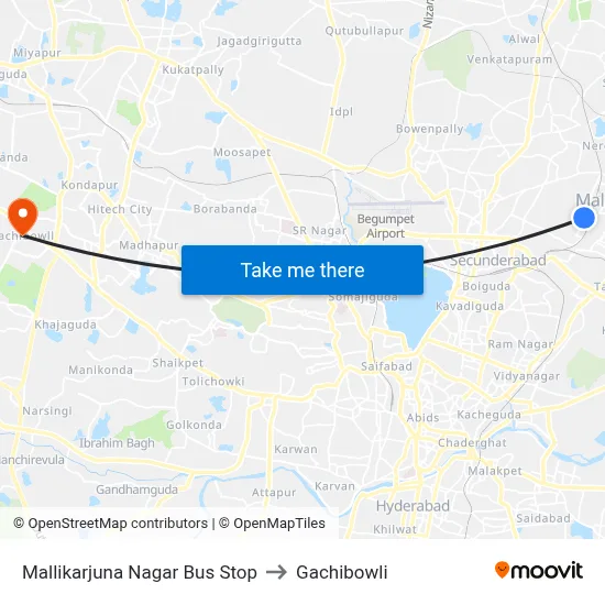Mallikarjuna Nagar Bus Stop to Gachibowli map