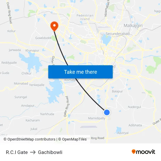 R.C.I Gate to Gachibowli map