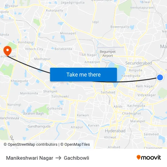 Manikeshwari Nagar to Gachibowli map