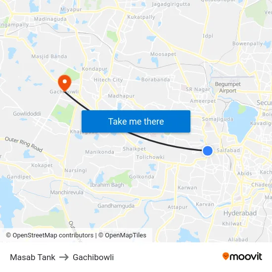 Masab Tank to Gachibowli map