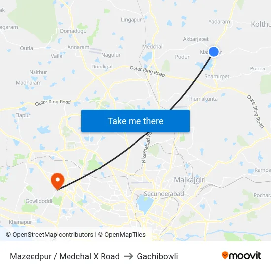 Mazeedpur / Medchal X Road to Gachibowli map