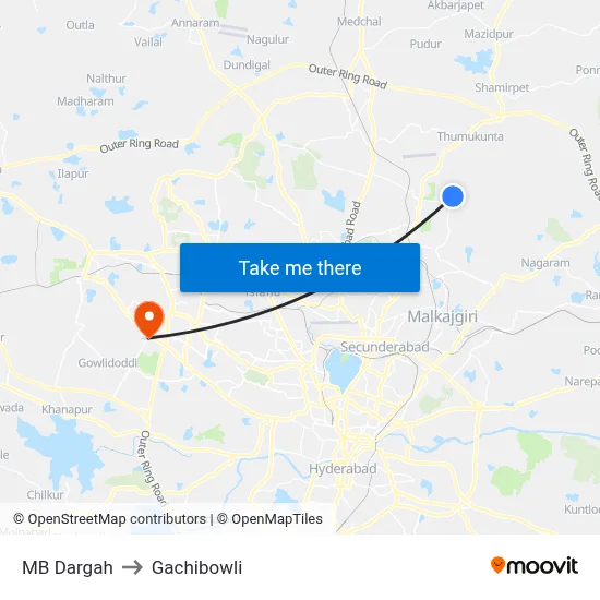MB Dargah to Gachibowli map