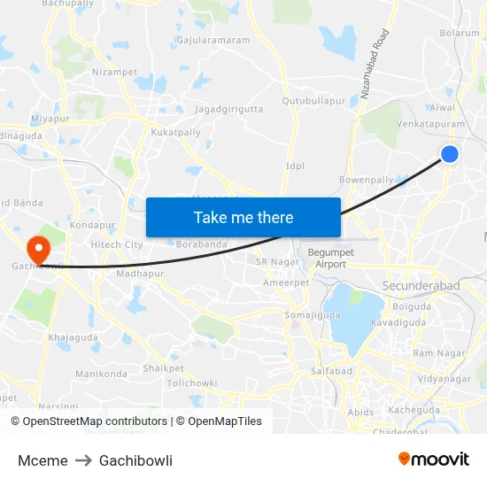 Mceme to Gachibowli map