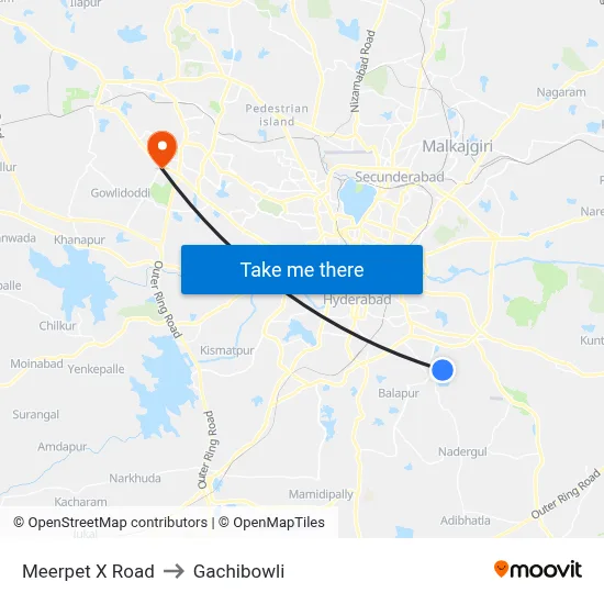 Meerpet X Road to Gachibowli map