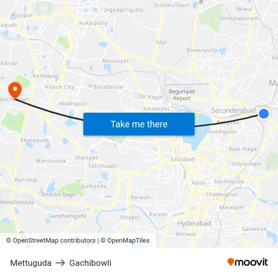 Mettuguda to Gachibowli map