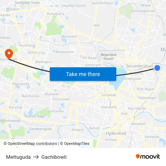 Mettuguda to Gachibowli map