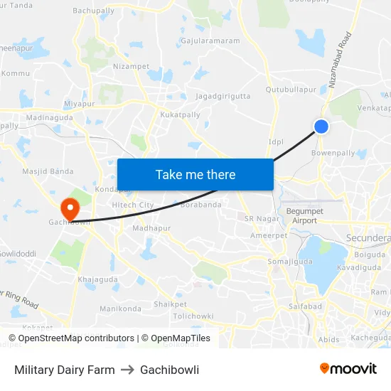 Military Dairy Farm to Gachibowli map
