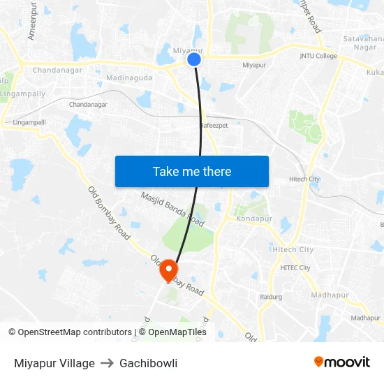 Miyapur Village to Gachibowli map