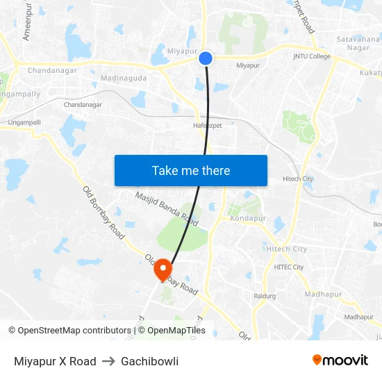 Miyapur X Road to Gachibowli map