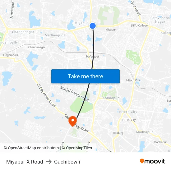 Miyapur X Road to Gachibowli map