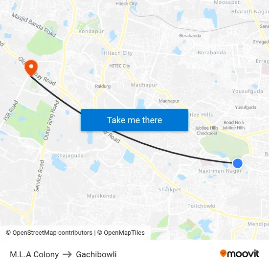M.L.A Colony to Gachibowli map