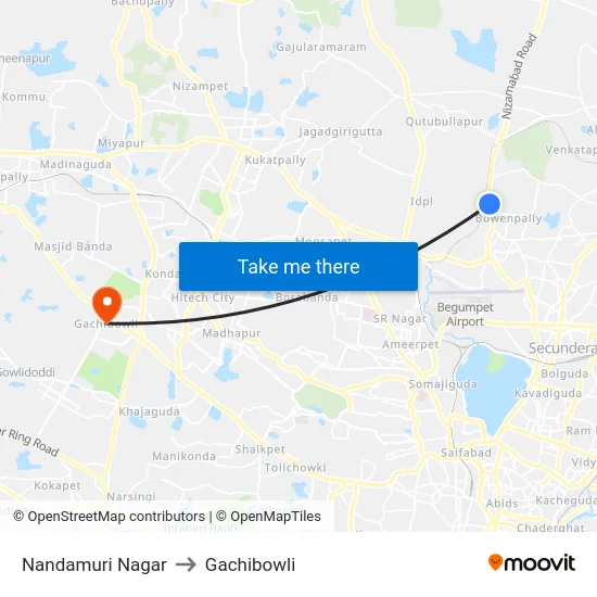 Nandamuri Nagar to Gachibowli map