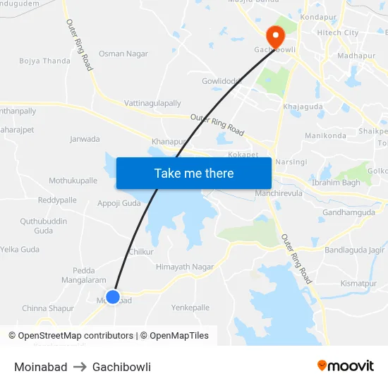 Moinabad to Gachibowli map