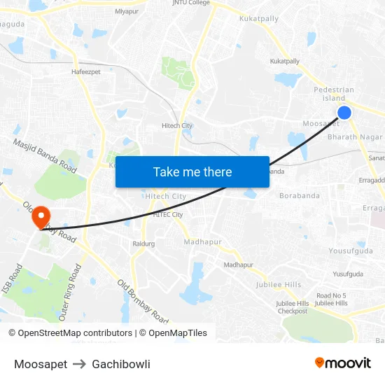 Moosapet to Gachibowli map
