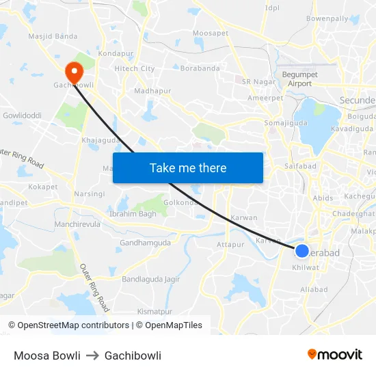 Moosa Bowli to Gachibowli map