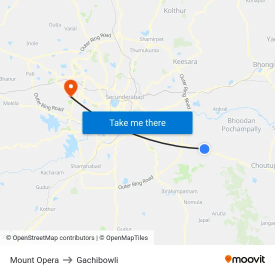 Mount Opera to Gachibowli map