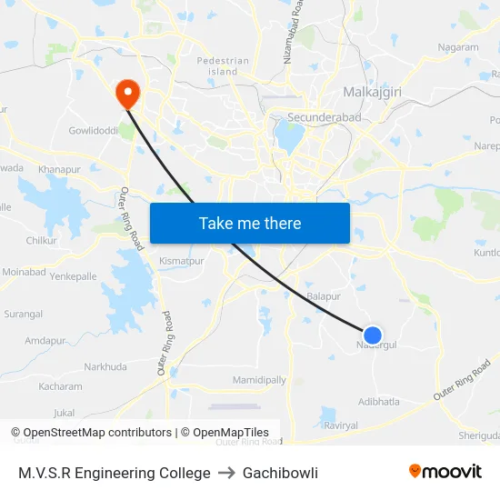 M.V.S.R Engineering College to Gachibowli map