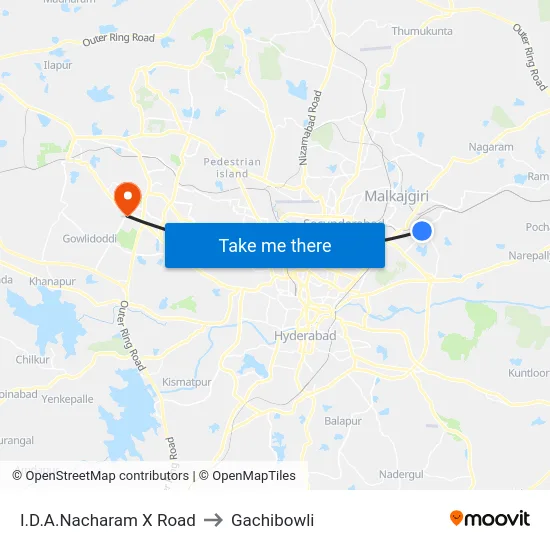 I.D.A.Nacharam X Road to Gachibowli map