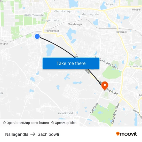 Nallagandla to Gachibowli map