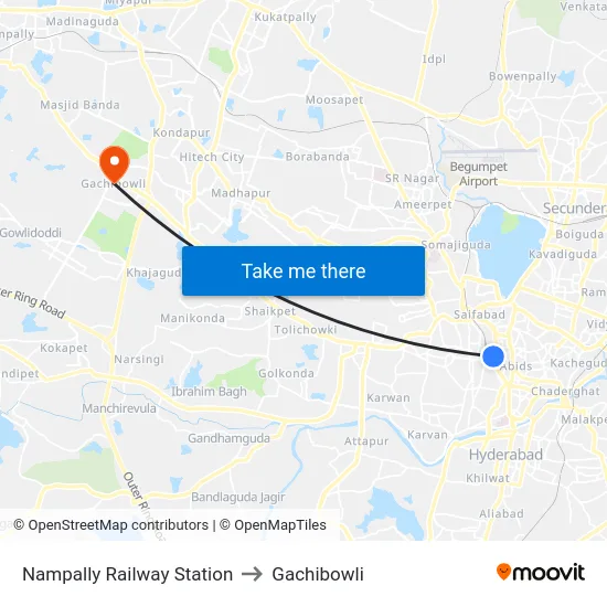 Nampally Railway Station to Gachibowli map