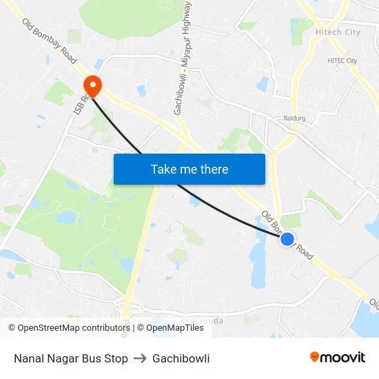 Nanal Nagar Bus Stop to Gachibowli map