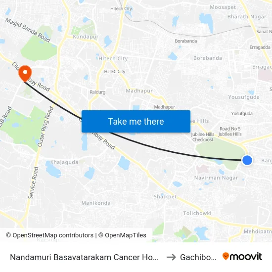 Nandamuri Basavatarakam Cancer Hospital to Gachibowli map