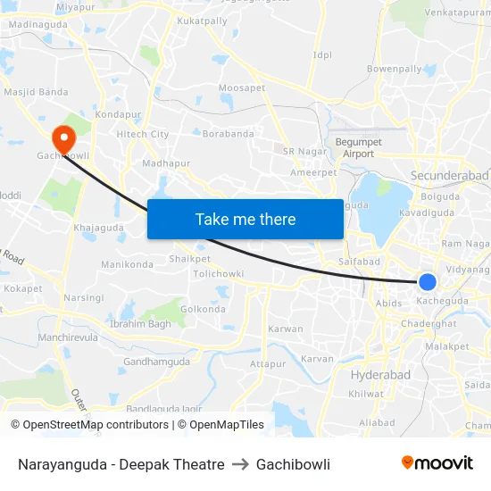 Narayanguda - Deepak Theatre to Gachibowli map
