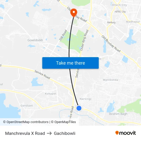Manchrevula X Road to Gachibowli map