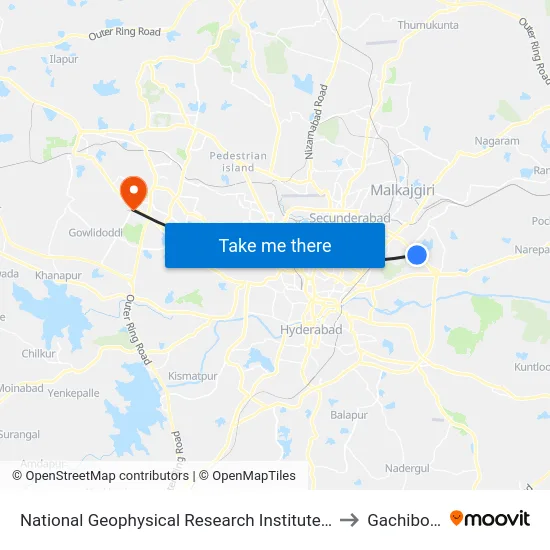 National Geophysical Research Institute (Ngri) to Gachibowli map