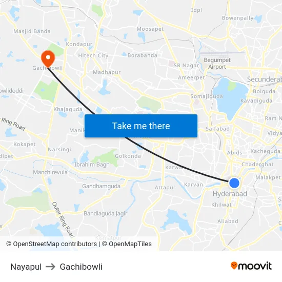 Nayapul to Gachibowli map