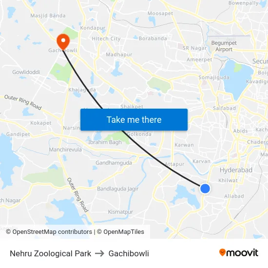 Nehru Zoological Park to Gachibowli map
