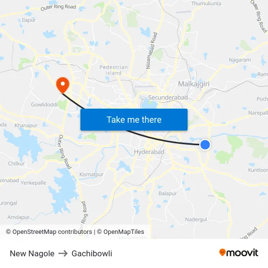 New Nagole to Gachibowli map