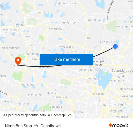 Nimh Bus Stop to Gachibowli map