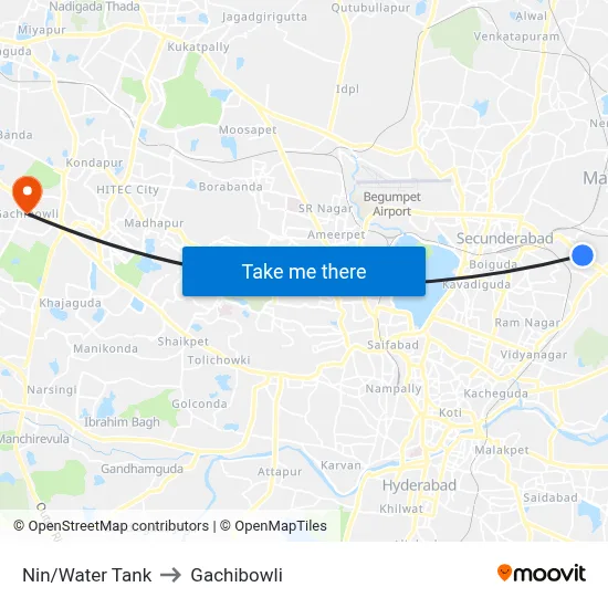 Nin/Water Tank to Gachibowli map