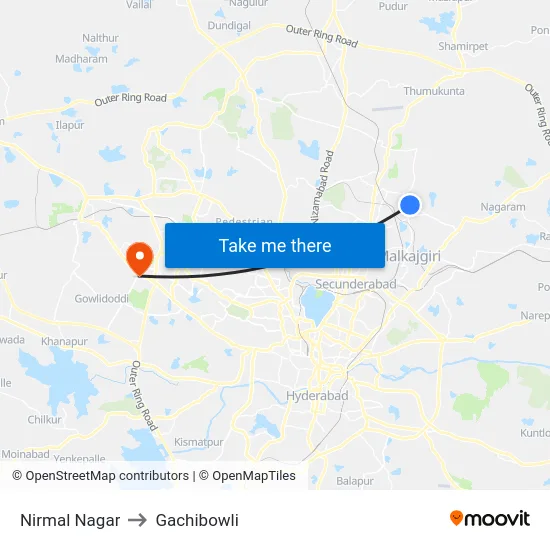 Nirmal Nagar to Gachibowli map