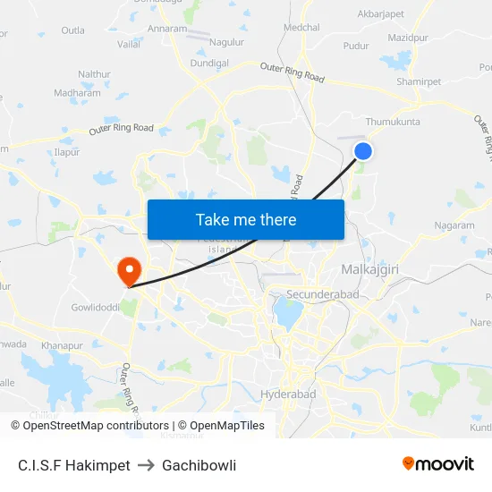 C.I.S.F Hakimpet to Gachibowli map