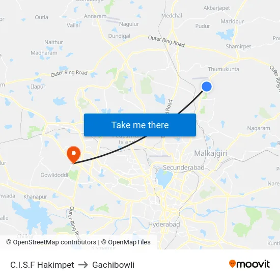 C.I.S.F Hakimpet to Gachibowli map