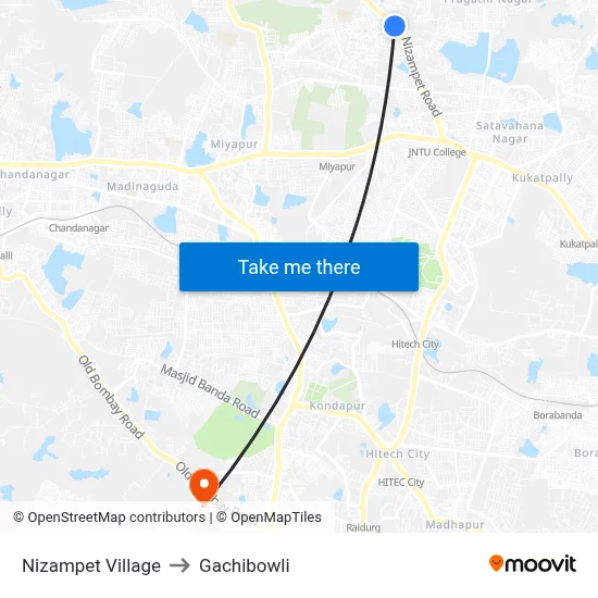 Nizampet Village to Gachibowli map
