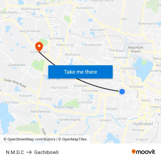 N.M.D.C to Gachibowli map