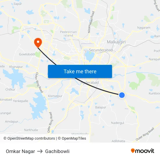 Omkar Nagar to Gachibowli map